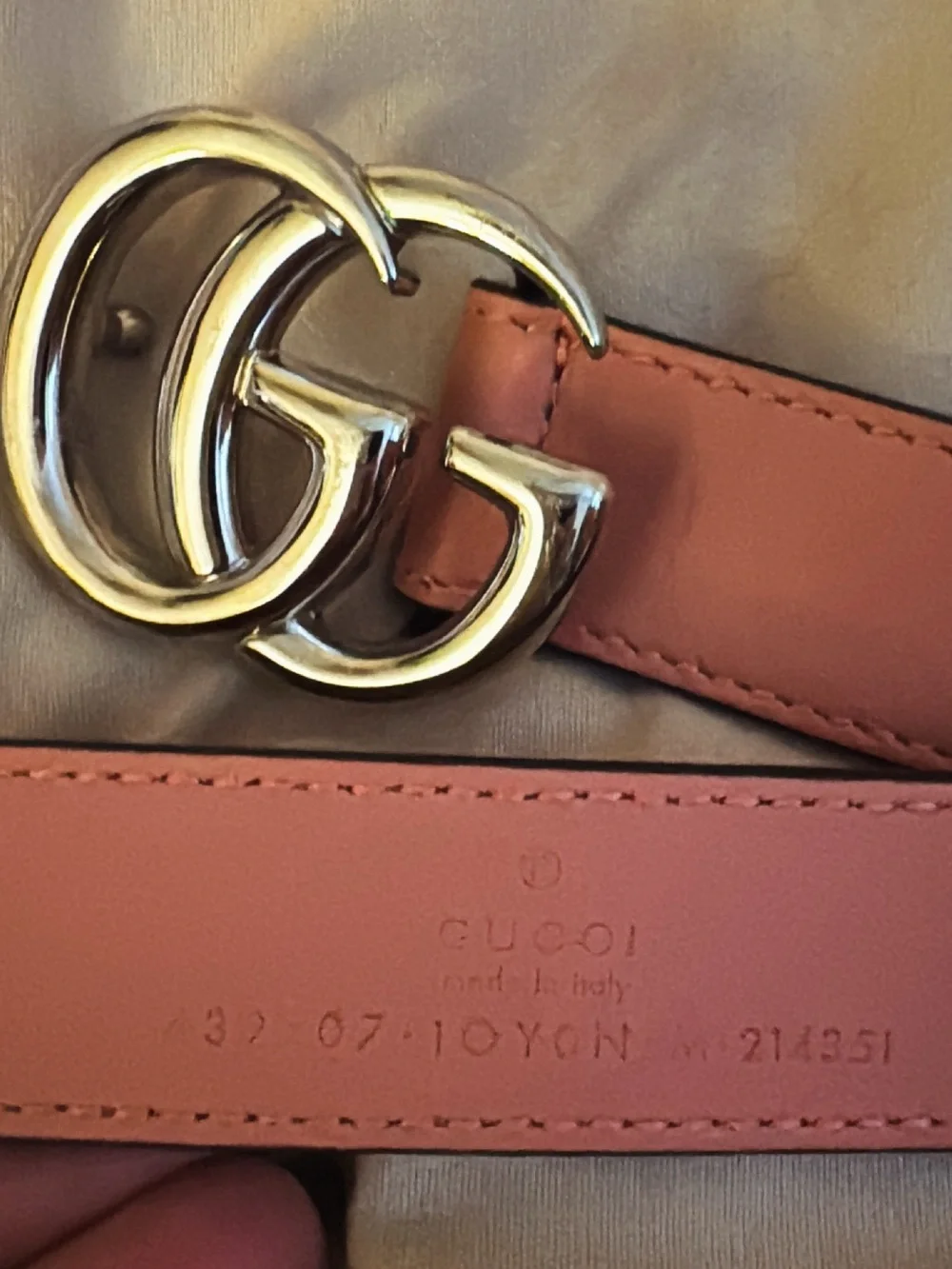 Gucci Pink Leather Double G Buckle Belt Little Girls with Dustbag